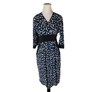 Dressbarn Black w/ Blue & White Abstract Print 3/4 Sleeve Dress Size 4